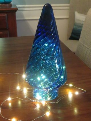 Blenko Handcrafted Christmas Tree In Turquoise Blue 7