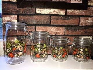 Vtg Arc Corning Corelle Spice Of Life Glass Vegetable Garden Canister Set Jars