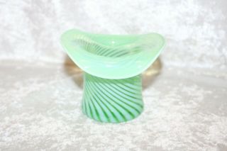 Ts Antique Fenton Green Uranium Vaseline Opalescent Swirl Hat Vase