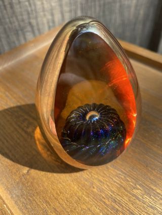 Brian Maytum Vtg Modern Art Glass Egg Iridescent Paperweight Signed Dated 1992