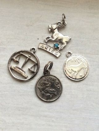 Aries Taurus Libra Astrology Sun Sign - Vintage Sterling Zodiac Charms