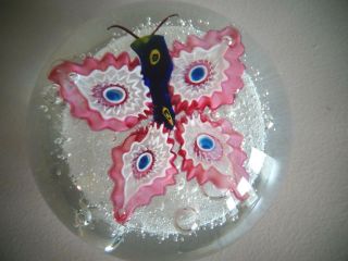 Ferro & Lazzarini Murano Art Glass Paperweight Millefiori Butterfly Bubbles