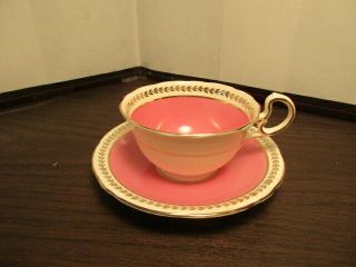Vintage Aynsley Tea Cup & Saucer - Pink With Gold Trim - Bone China - England