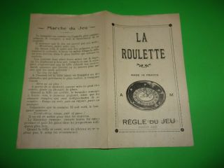 Vintage - La Roulette - Regle Du Jeu