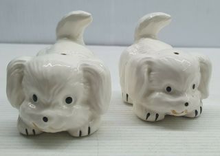 White Dog Pair Retro Vintage Salt And Pepper Shakers Set Tail Up
