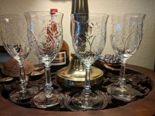 SET 4 Libbey Rock Sharpe LYNHURST Wine Goblet Elegant Cut Glass fostoria seneca 2