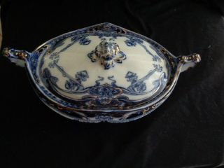 Royal Staffordshire Made In England Flow Blue Iris Covered Vegatible Bowl
