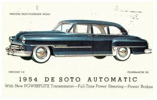 1954 De Soto Firedome Eight Passenger Sedan Vintage Car Dealer Postcard Posted