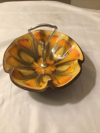Vintage Sequoia Ware Usa 610 Glazed Pottery Nut Candy Dish W/handle