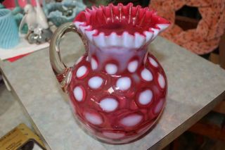 Fenton Cranberry Opalescent Coin Spot Pitcher Very Pretty Look Nr
