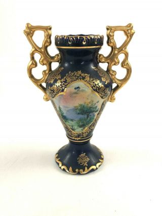 Small Ceramic Bud Vase Blue & Gold 2546 Elpa Alcobaca Made In Portugal