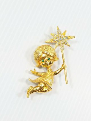Vintage Mylu Gold Tone Aurora Borealis Crystal Star Angel Pin Flaw