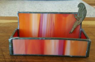 Vintage Stained Glass Business Card Holder With Parrot - Unique
