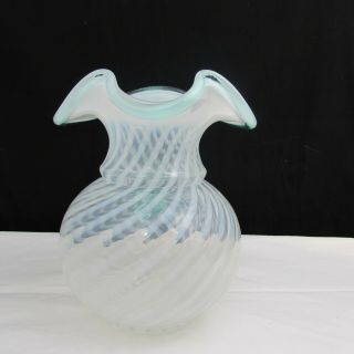 Fenton French Opalescent Spiral Optic Spruce Green Crest Pitcher 1995 C1190 2