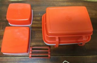 Tupperware Pack N Carry Lunch Box Red Vintage 3