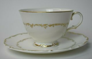 Royal Doulton England China Richelieu Tea Cup & Saucer Set White Gold H 4957