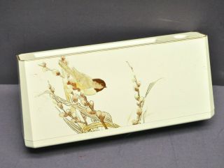 Vtg 1960s Otagiri Japanese Lacquerware Pen Memo Holder Chickadee Pussy Willows