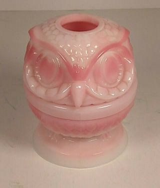 Vtg Fenton Glass Owl Fairy Lamp Rosalen Pink Slag Glass