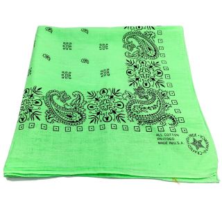 Vintage Lime Green Crafted With Pride Floral Cotton Biker Bandana Handkerchief
