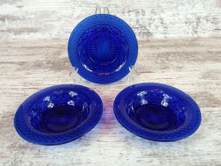 3 Rare Gorgeous Imperial Glass Cape Cod Cobalt Blue Rimmed 6 " Bowls