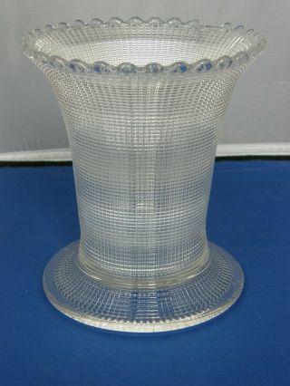 Heisey Plaid Clear Wide Mouth 7 3/8 " Flower Vase Elegant Glass Signed
