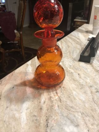 Vintage Midcentury Rainbow Glass Crackle Decanter Bottle Amberina Genie /stopper