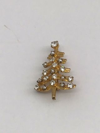 Vintage Brooch Signed Made In Austria Christmas Tree W/ Rhinestones