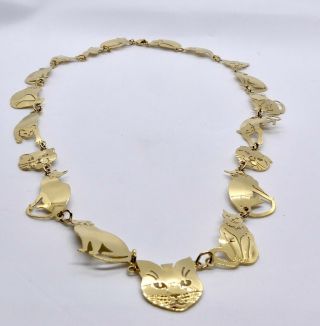 Gorgeous Vintage 24 " Wild Bryde Gold Tone Necklace Of Cats