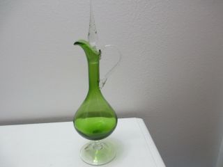Vintage Made In Italy Empoli Glass Decanter Pitcher Green Crystal 15 1/2 " T