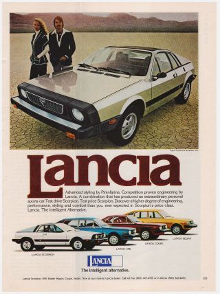 1977 Lancia Scorpion " The Intelligent Alternative " Vintage Print Ad