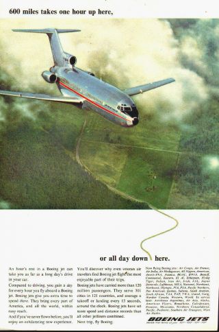 1966 Vintage Aircraft Ad Boeing Jets,  Great Pic 727 Tri - Jet Airliner 062018