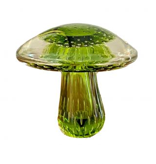 Viking Vtg Mid Century Modern Green Glass Bubble Mushroom Paperweight Bullicant