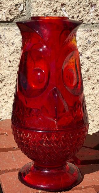 Vintage Viking Art Glass Red Owl Glimmer Fairy Lamp 2 Pc Atomic Mcm Eames
