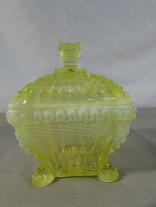 Vintage Northwood Yellow Uranium/vaseline Glass Opalescent Covered Square Dish