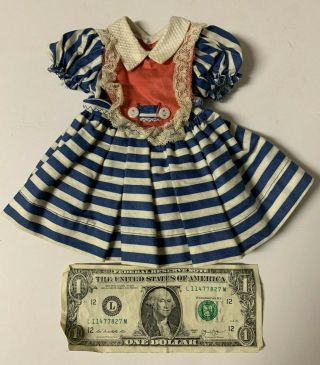 Vintage Ideal Toni Doll Tagged Factory Dress Blue & White Striped 1950s