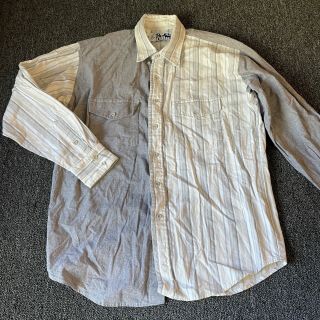 Vintage 90s Roper Rodeo Blue Men L Button Western Shirt Gray Long Sleeve