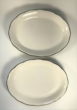 Set Of 2 Vintage Buffalo China Restaurant Ware Black Scalloped Edges Platters