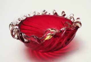 VINTAGE ITALIAN MURANO RUBY RED & GOLD AVENTURINE ART GLASS DISH OPEN SALT 2