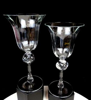 Elegant Hand Blown Crystal Panel Optic Ball Stem 2 Pc 9 " Water Goblets 1920 -