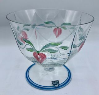 Orrefors Maja Compote Footed Bowl Signed By Artist Eva Englund Hand Painted