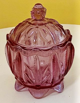 Vintage Fenton Glass Dusty Rose Pink Cactus Covered Candy Dish Box Vanity Jar