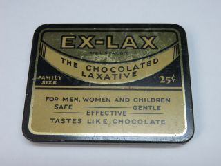 Vintage Ex - Lax Tin The Chocolate Laxative Container Empty