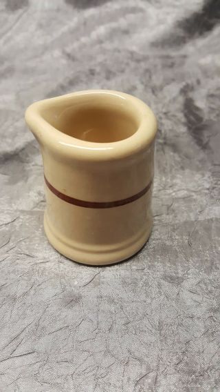 Vintage Beige W Brown Band Small Porcelain Restaurant Ware Creamer 2.  25 " Tall