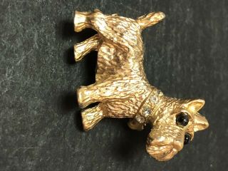 Cute Vintage Rhinestone Goldtone Scottie Dog Brooch Pin