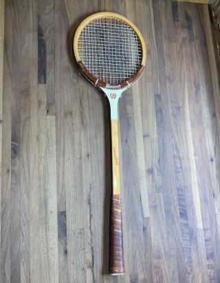 Vintage Squash Racquet Bancroft International Racket,  Made Of Wood,  Leather Wrap