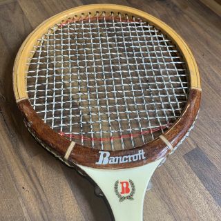 Vintage Squash Racquet Bancroft International Racket,  Made Of Wood,  Leather Wrap 2