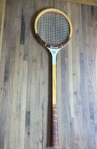 Vintage Squash Racquet Bancroft International Racket,  Made Of Wood,  Leather Wrap 3