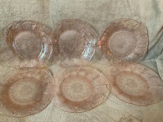 Vintage Jeannette Cherry Blossom Pink Dinner Plates 9 " Set Of 6