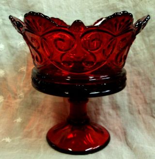 Vtg Estate Find Large Pedestal Red Glass Compote Candy Dish 4.  5 Lbs / 8.  5 " H