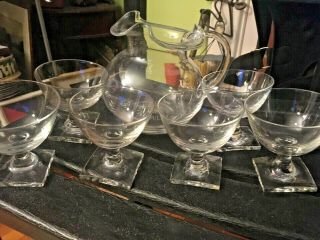 Tiffany & Co Devon Crystal Glass Ruffled Rim Pitcher " 50 & Fabulous " & 6 Glasses